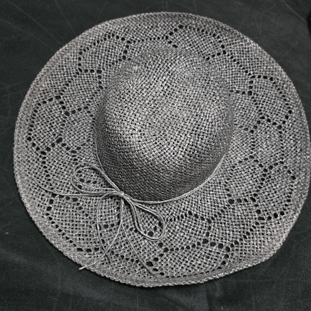 Chic Charcoal Woven Hat with Bow